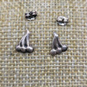 Fab Sterling Silver Cherry Cherries Stud Earrings Retro Pinup pierced